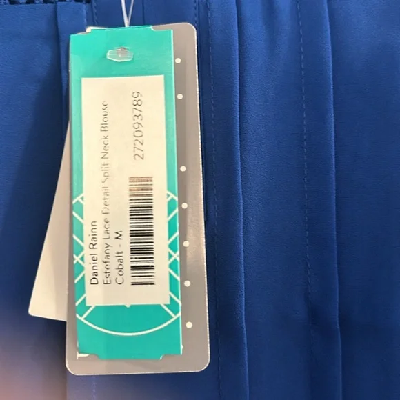 Daniel Rainn Estefany Cobalt Blue Split Neck Blouse NWT - Picture 8 of 9